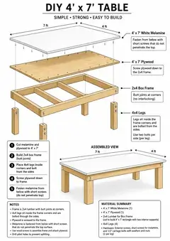 Diagram showing the recommended sturdy white table construction for Party Table.